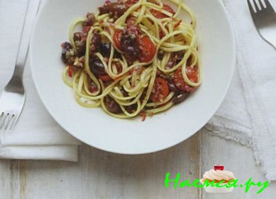 ЛИНГВИНИ С ПОМИДОРАМИ, МАСЛИНАМИ И КАПЕРСАМИ ЛИНГВИНИ С ПОМИДОРАМИ, МАСЛИНАМИ И КАПЕРСАМИ