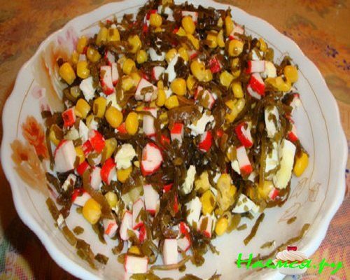 Салат с морской капустой и кукурузой фото Салат с морской капустой и кукурузой фото