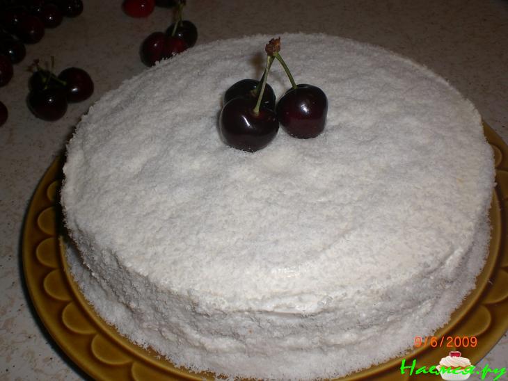 Творожно-кокосовый торт с брусникой