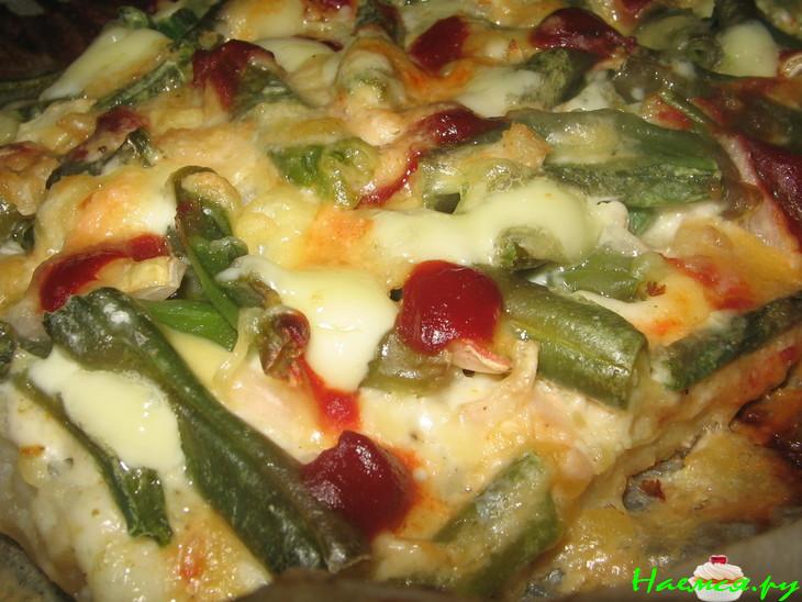 Рыба запеченная со стручковой фасолью