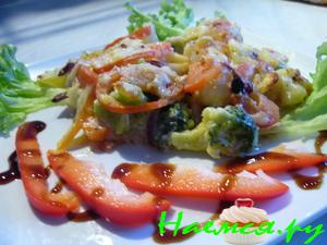 Фарфалле с песто, запеченные с овощами под соусом бешамель