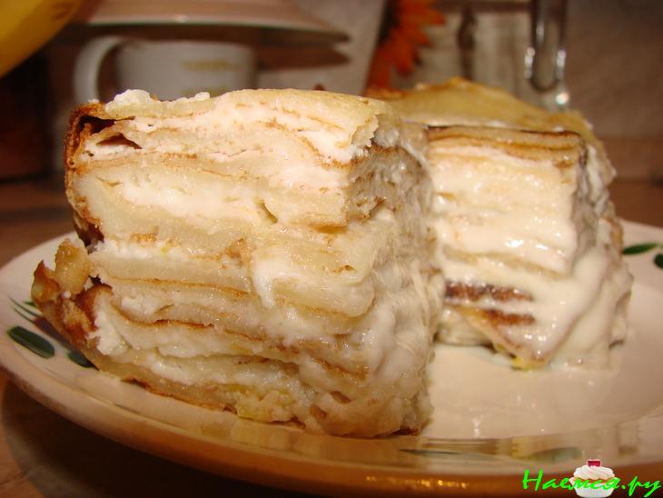 Простой Блинчатый торт с творогом