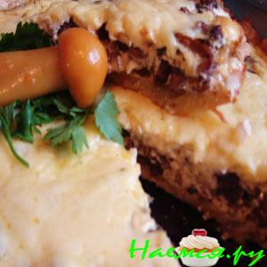 Пирог с лисичками под сыром Пирог с лисичками под сыром