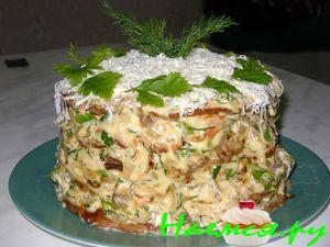 Печёночный торт с грибами Печёночный торт с грибами