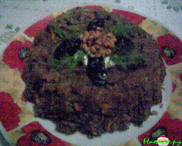 Пикантная рисовая запеканочка с куриной печенью и черносливом