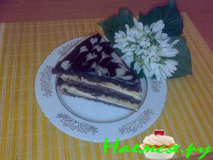 Торт "Зебра" со сметанным и шоколадным кремом
