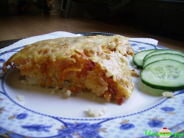 Рыбная запеканка с рисом и сыром