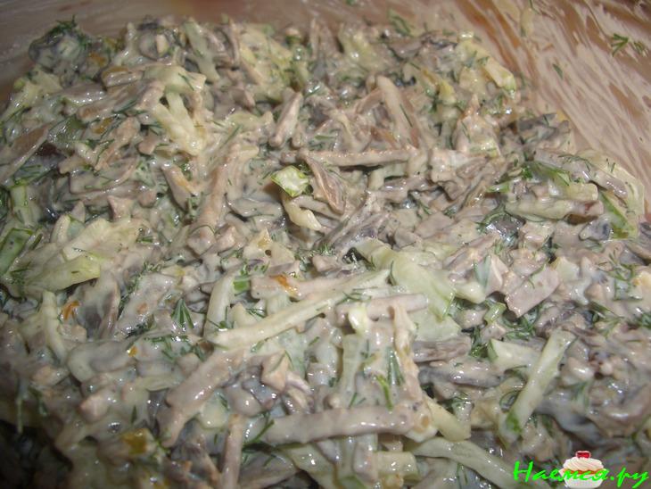 Салат из говяжьей печени с грибами