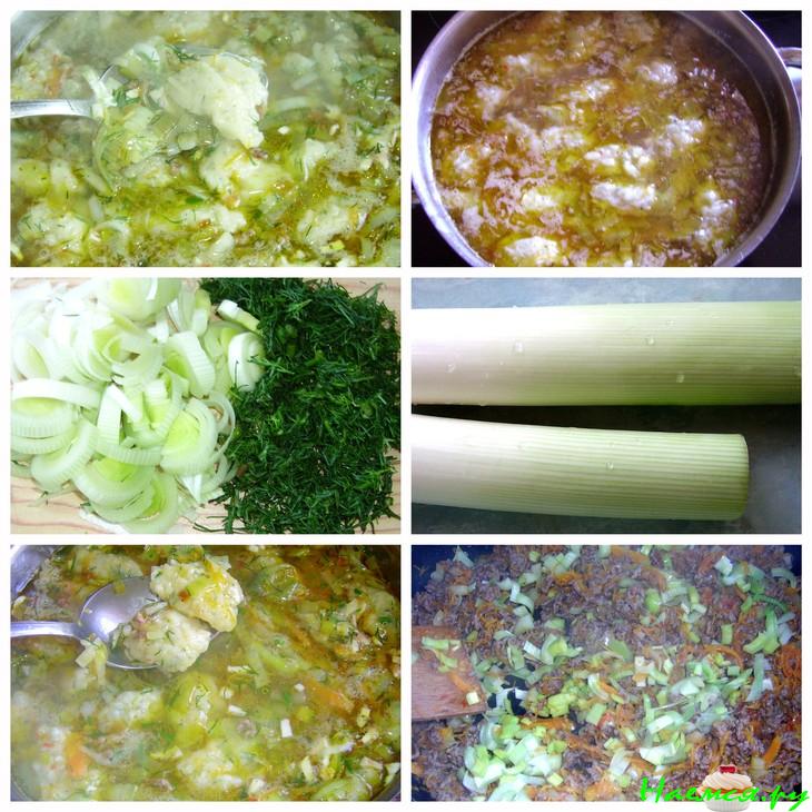 Суп с луком-пореем и сырными клёцками Суп с луком-пореем и сырными клёцками