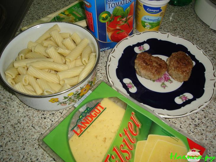 Макароны с котлетой по-хитрому