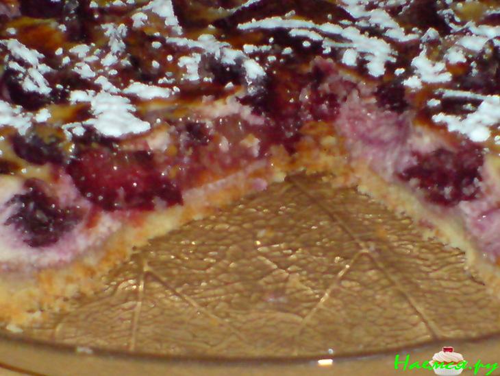 Сливовый пирог с корицей под творожной заливкой