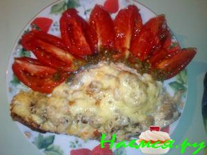 Скумбрия свежемороженая запечённая с грибами