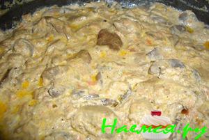 Ароматная печенка с грибами