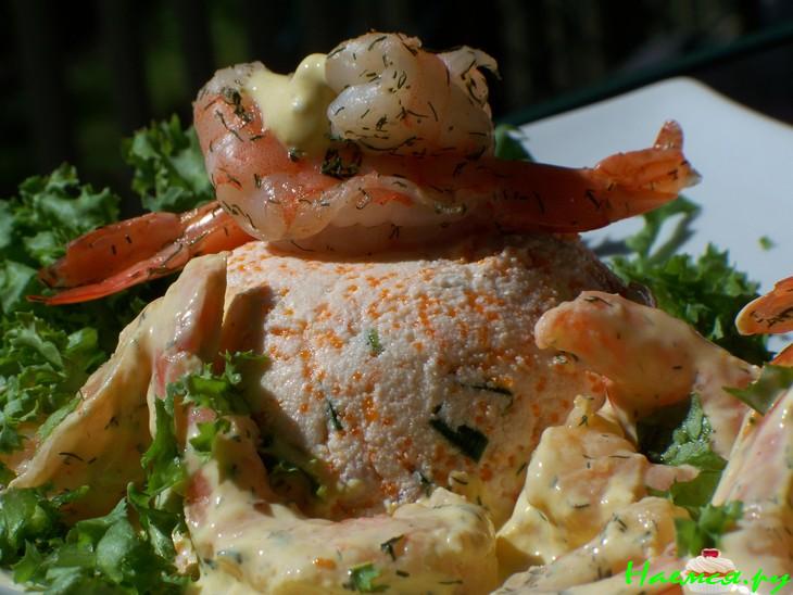 Творожно икорная паста с креветками в горчично-йогуртовом соусе