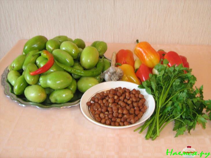 Тхилеули. Закуска из зеленых помидор с фундуком