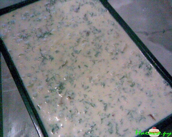 Легкий пирог - запеканка с капустой, шампиньонами и куриным мясом Легкий пирог - запеканка с капустой, шампиньонами и куриным мясом