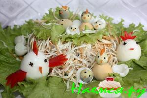 Салат "Гнездо" с куриным филе