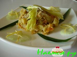 Телапия с овощами и фруктами в горчичном соусе