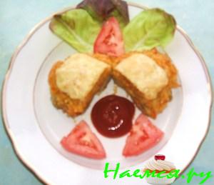 Мясо под рисово-сырной шубкой