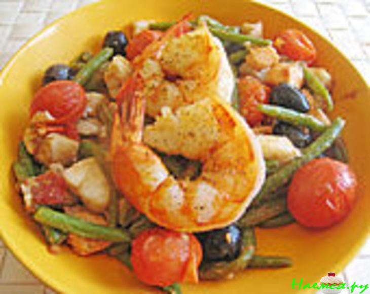 Рыбное чудо с овощами и креветками