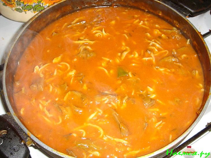 Рагу из сердца с домашней лапшой