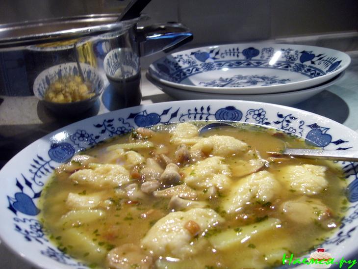 Суп с дождевиками и галушками