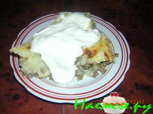 Запеканка картофельная с фаршем в сметане Запеканка картофельная с фаршем в сметане