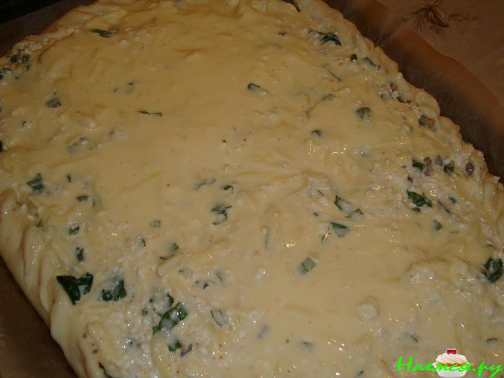 Пирог с фаршем, шпинатом и творогом