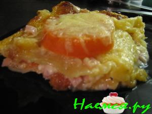 Лазанья с помидорами, сыром и ветчиной
