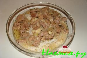 Рагу из индейки с грибами и подливой