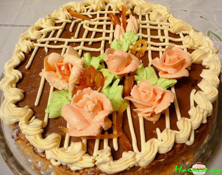 Торт "Киевский" с кремом на сгущенке, какао и коньяке