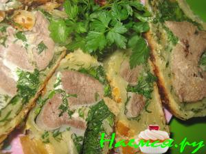 Фаршированный грибами язык в тесте