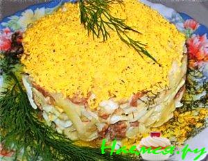 Салат из зелёной редьки с мясом