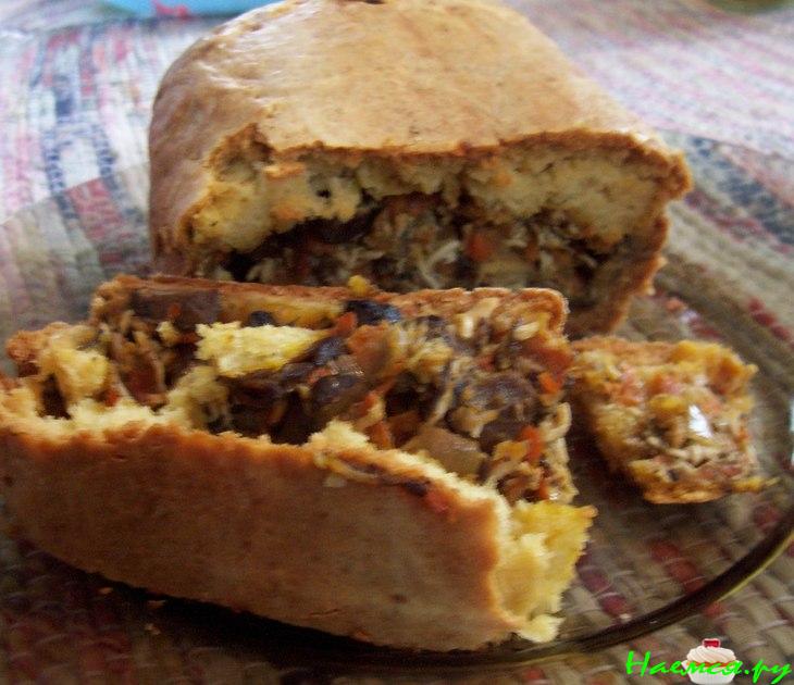 Пирог на кефире с грибами