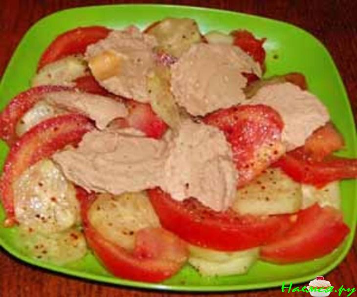 Салат из печени минтая с помидорами
