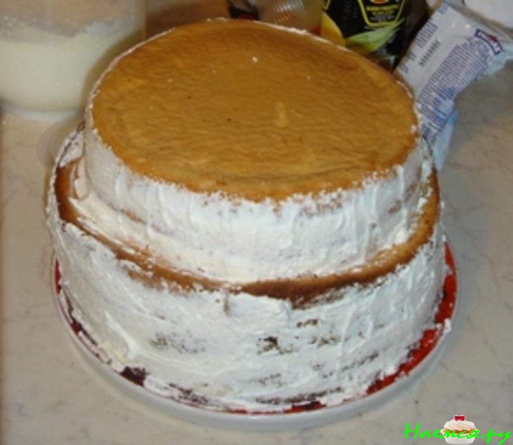 Торт "Лукошко с фруктами" со взбитыми сливками