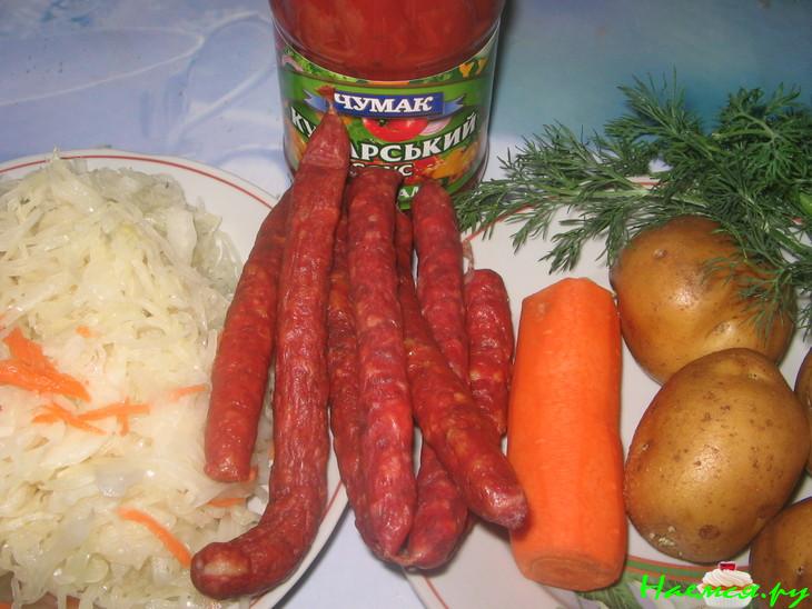 Суп с охотничьими колбасками