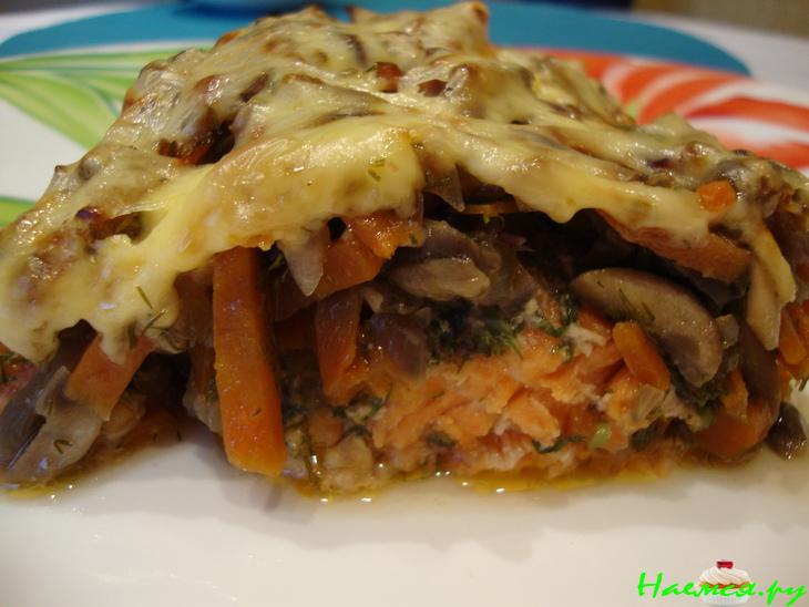 Пикантная форель с грибами,мятой и имбирно-лимонным соусом