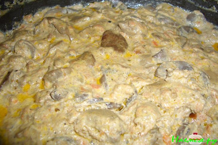 Ароматная печенка с грибами