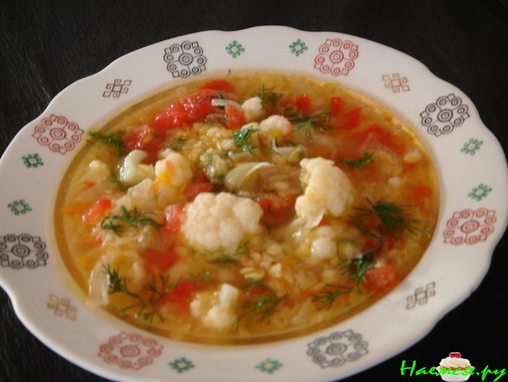 Суп из красной чечевицы с цветной капустой (постный)