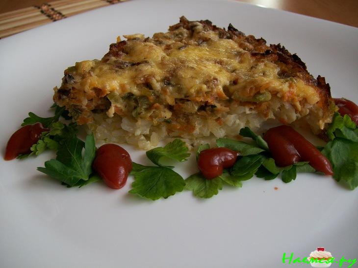 Рисово-рыбный пирог под сырной корочкой. Экспресс способ 