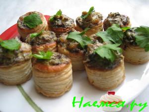 Креветки запеченые с грибами