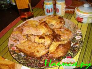 Пирог грибной с ветчиной и сыром