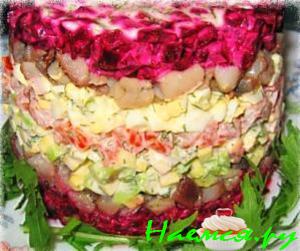 Салат из авокадо с сельдью и свеклой