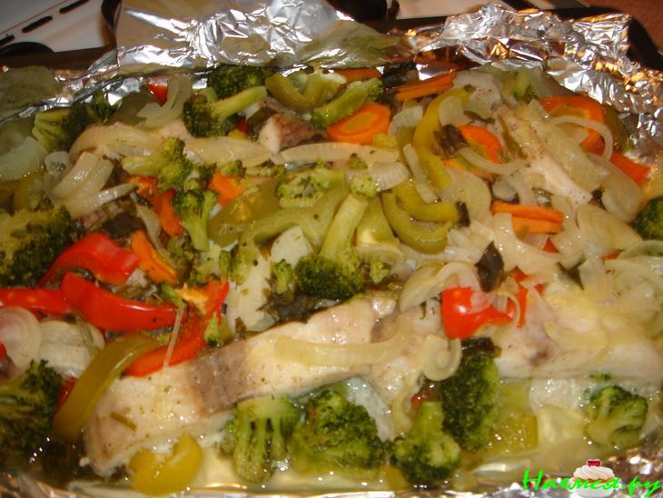 Морской язык запеченный с овощами
