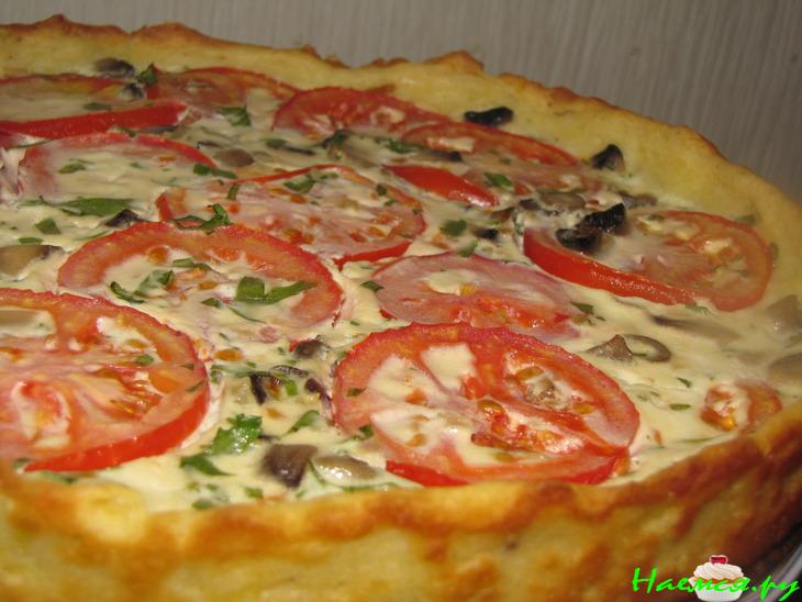 Киш с томатами и шампиньонами