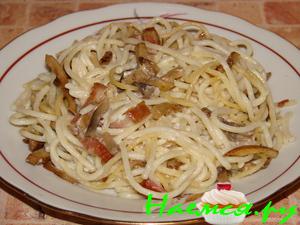 Макароны с грибами и беконом Макароны с грибами и беконом