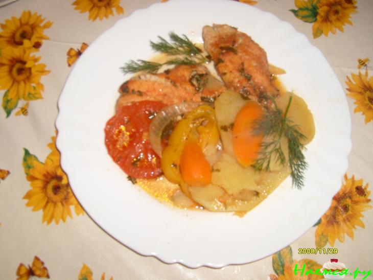 Окунь с овощами в горшочке Окунь с овощами в горшочке