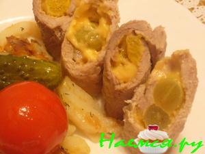 Роллы из свинины с виноградом и апельсином