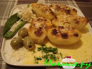 Фаршированный картофель в сырно-сливочном соусе Фаршированный картофель в сырно-сливочном соусе